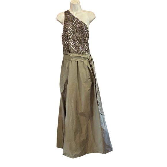 Lauren by Ralph Lauren Beaded Taffeta One-Shoulder Gown in Olive Green NWT Size - Picture 2 of 5